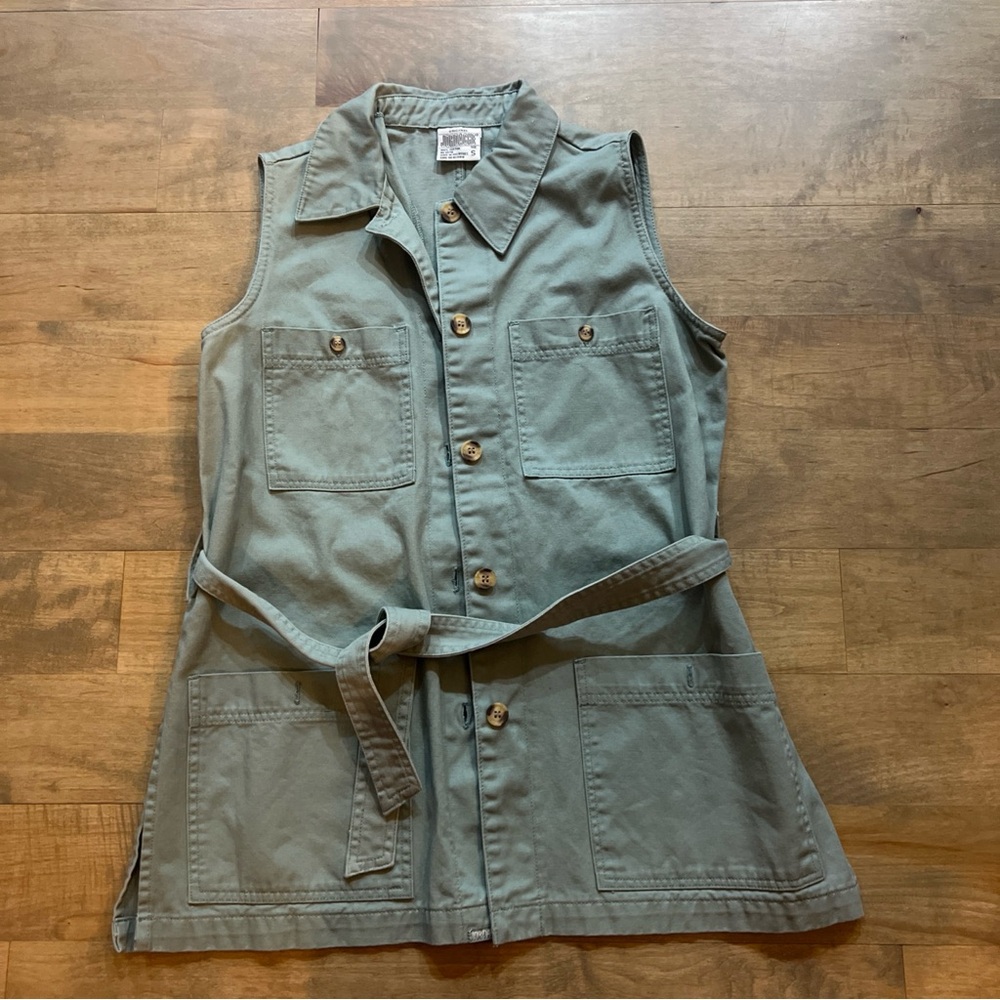 Vintage Jordache Light Green/Blue Button-Up Vest with belt
